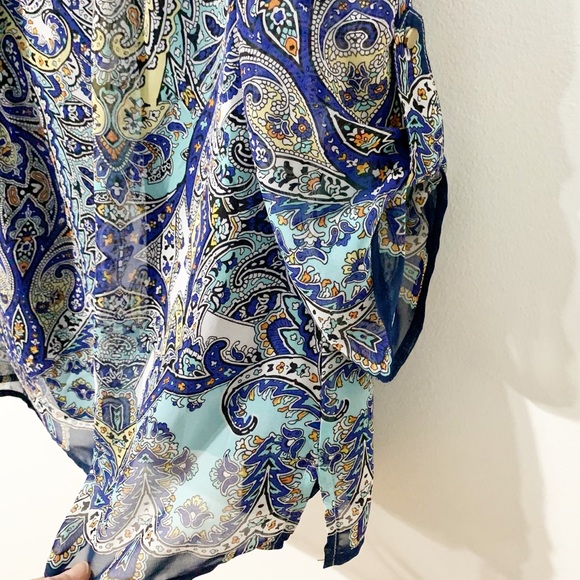 Milano Paisley Print Scoop Neck Peasant Blouse Adjustable Sleeves Gathering - Picture 3 of 7